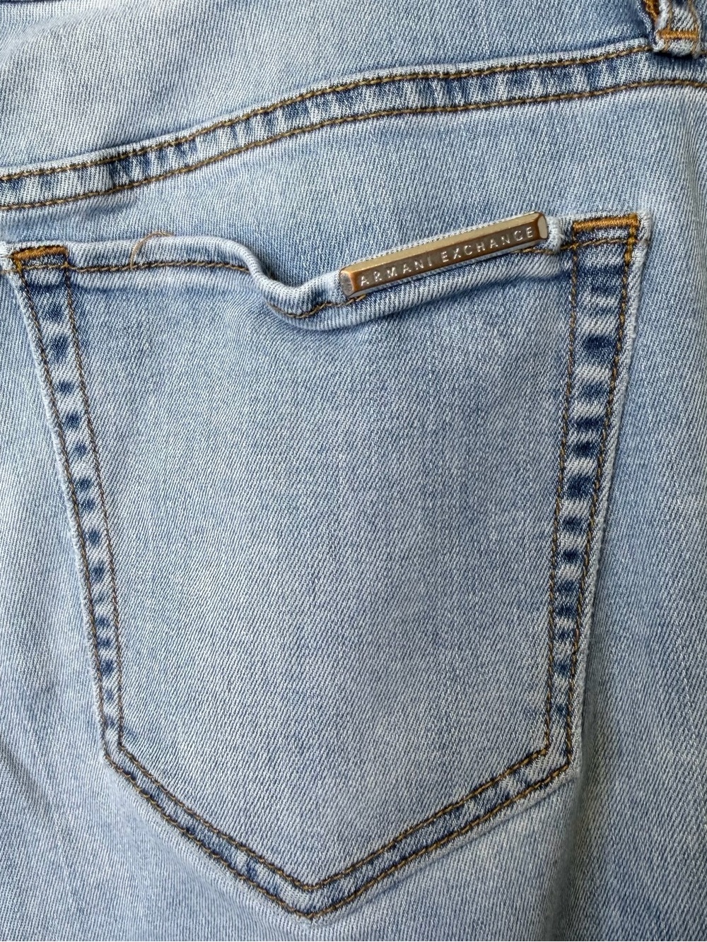 Armani Exchange | Mid-Rise Light Wash Factory Faded Denim Designer Skinny Jeans - Picture 9 of 16